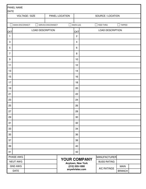 electrical panel directory template